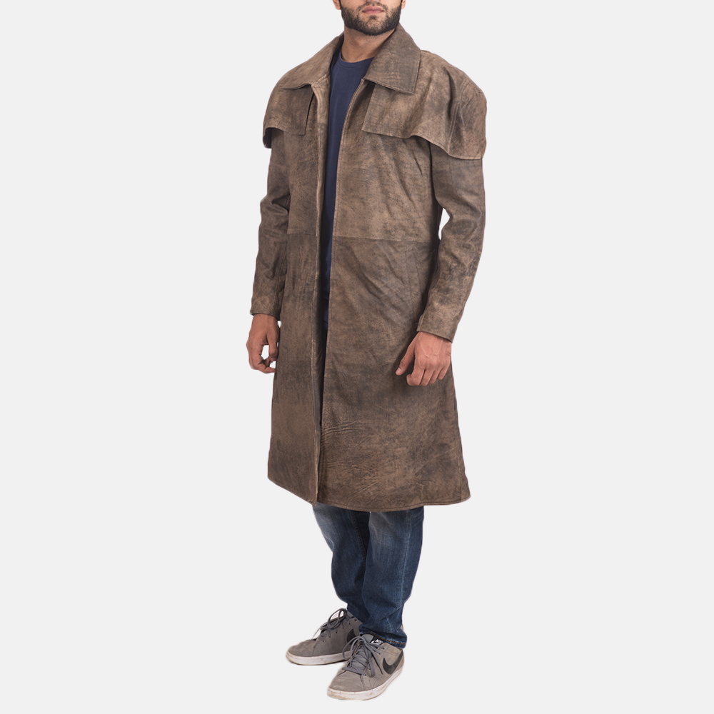 Mens Classic Brown Leather Duster
